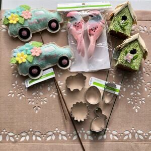 NWT Easter 4 Floral Pic, Pair of Pink Birds, 5 Mini Easter Cookie Cutters
